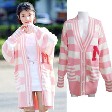 Load image into Gallery viewer, kpop IU Lee Ji Eun the same Pink long sweater coat female knitted cardigan sweater women Korean winter warm sweet V-neck sweater
