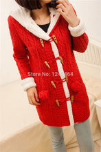 Load image into Gallery viewer, plus size 2014New winter cashmere sweater thick warm hooded sweater coat Korean Slim double-breasted thick knitted long cardigan
