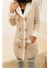 Load image into Gallery viewer, plus size 2014New winter cashmere sweater thick warm hooded sweater coat Korean Slim double-breasted thick knitted long cardigan
